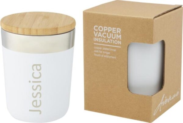 Insulated Stainless Steel Tumbler with Bamboo Lid 300ml - White