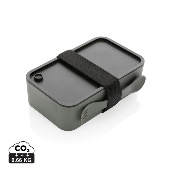 GRS recycled PP lunch box with spork - Grey GRS recycled PP lunch box with spork - Grey